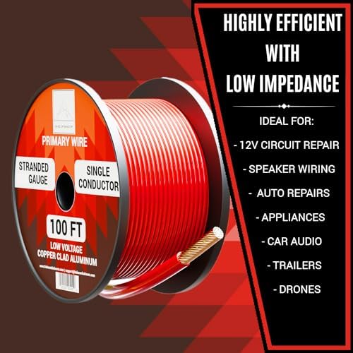 12 Gauge Wire Combo 6 Pack (600ft Total) 100ft Per Roll, 12V Low Voltage Automotive and Electrical Cable, Copper Clad Aluminum (CCA) - Image 3