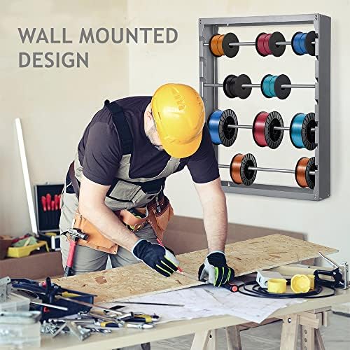 tonchean Wire Spool Rack, Wire Spool Holder Wall Mounted, Cable Dispenser with 4 Rods, Steel Cable Roller Display Holder Distribution for Electrical Industrial Retail Home DIY - Image 4