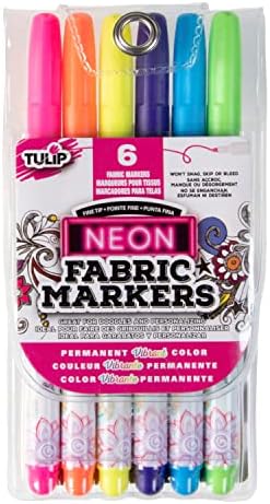Tulip Permanent Nontoxic Fabric Markers Neon 6 Pack - Large Bullet Tip, Child Safe, Minimal Bleed & Fast Drying - Premium Quality for T-shirts, Clothes, Shoes, Bags & Other Fabric Materials - Image 2