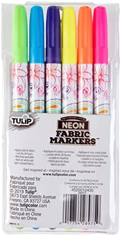 Tulip Permanent Nontoxic Fabric Markers Neon 6 Pack - Large Bullet Tip, Child Safe, Minimal Bleed & Fast Drying - Premium Quality for T-shirts, Clothes, Shoes, Bags & Other Fabric Materials - Image 3