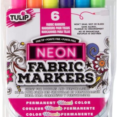Tulip Permanent Nontoxic Fabric Markers Neon 6 Pack – Large Bullet Tip, Child Safe, Minimal Bleed & Fast Drying – Premium Quality for T-shirts, Clothes, Shoes, Bags & Other Fabric Materials